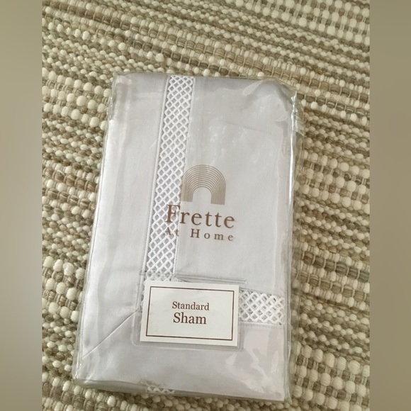 Frette Lace Insert Pearl Grey/White Standard Shams NWT. 4 Available - Picture 1 of 6